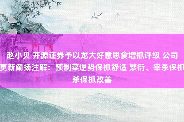 赵小贝 开源证券予以龙大好意思食增抓评级 公司信息更新阐扬注解：预制菜逆势保抓舒适 繁衍、宰杀保抓改善