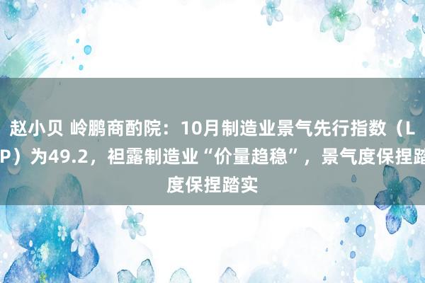 赵小贝 岭鹏商酌院：10月制造业景气先行指数（LIMP）为49.2，袒露制造业“价量趋稳”，景气度保捏踏实