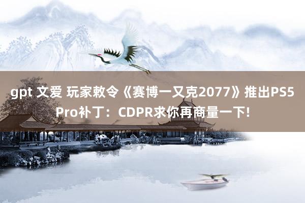 gpt 文爱 玩家敕令《赛博一又克2077》推出PS5Pro补丁：CDPR求你再商量一下!