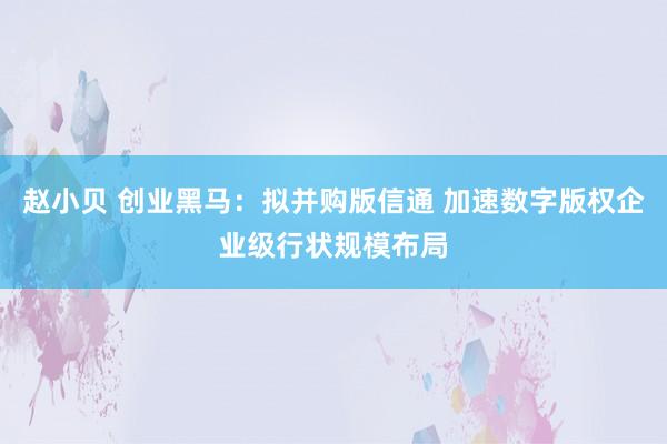 赵小贝 创业黑马：拟并购版信通 加速数字版权企业级行状规模布局