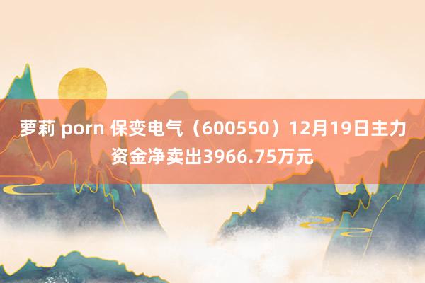 萝莉 porn 保变电气（600550）12月19日主力资金净卖出3966.75万元