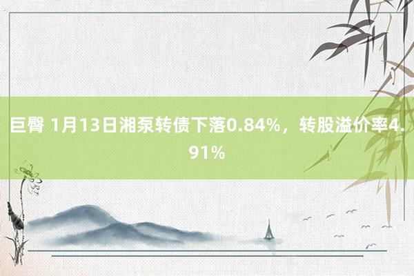 巨臀 1月13日湘泵转债下落0.84%，转股溢价率4.91%